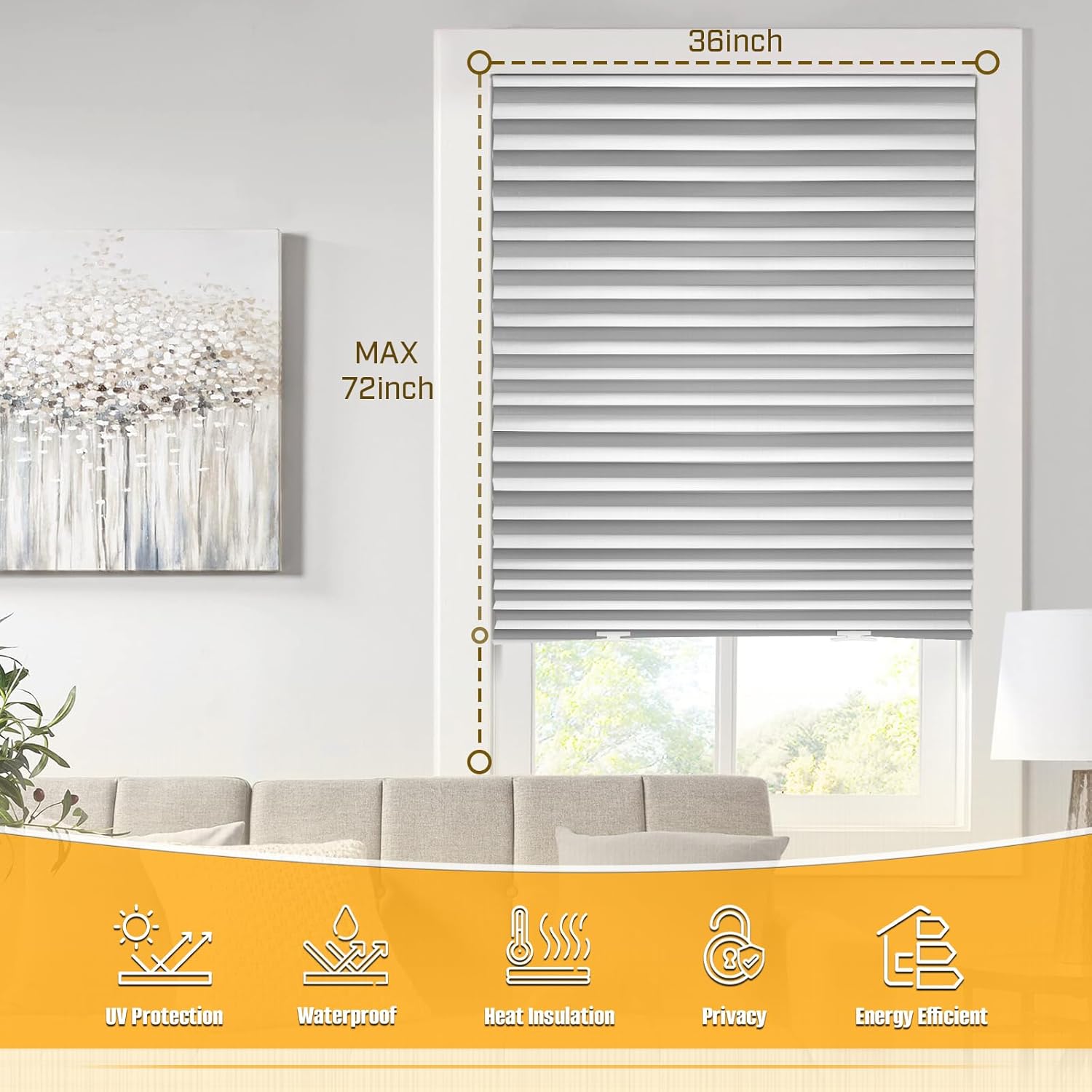 6 Packs Upgraded Cordless Light Fully Blocking Pleated Shade Blinds Light Filtering 36 in x 72 in Easy to Cut and Install, White