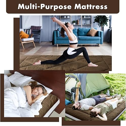 Miniatura 6 de Colchón japonés de suelo futón, colchón grueso para dormir, plegable y portátil, colchón de campamento enrollable, café Queen
