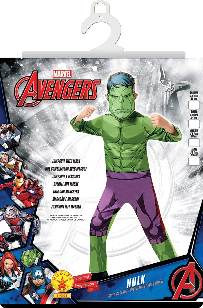 Rubies Official Marvel Avengers Hulk Child's Costume - Jumpsuit With Mask & Boot Covers, Kids Superhero Dress-Up, Size Small