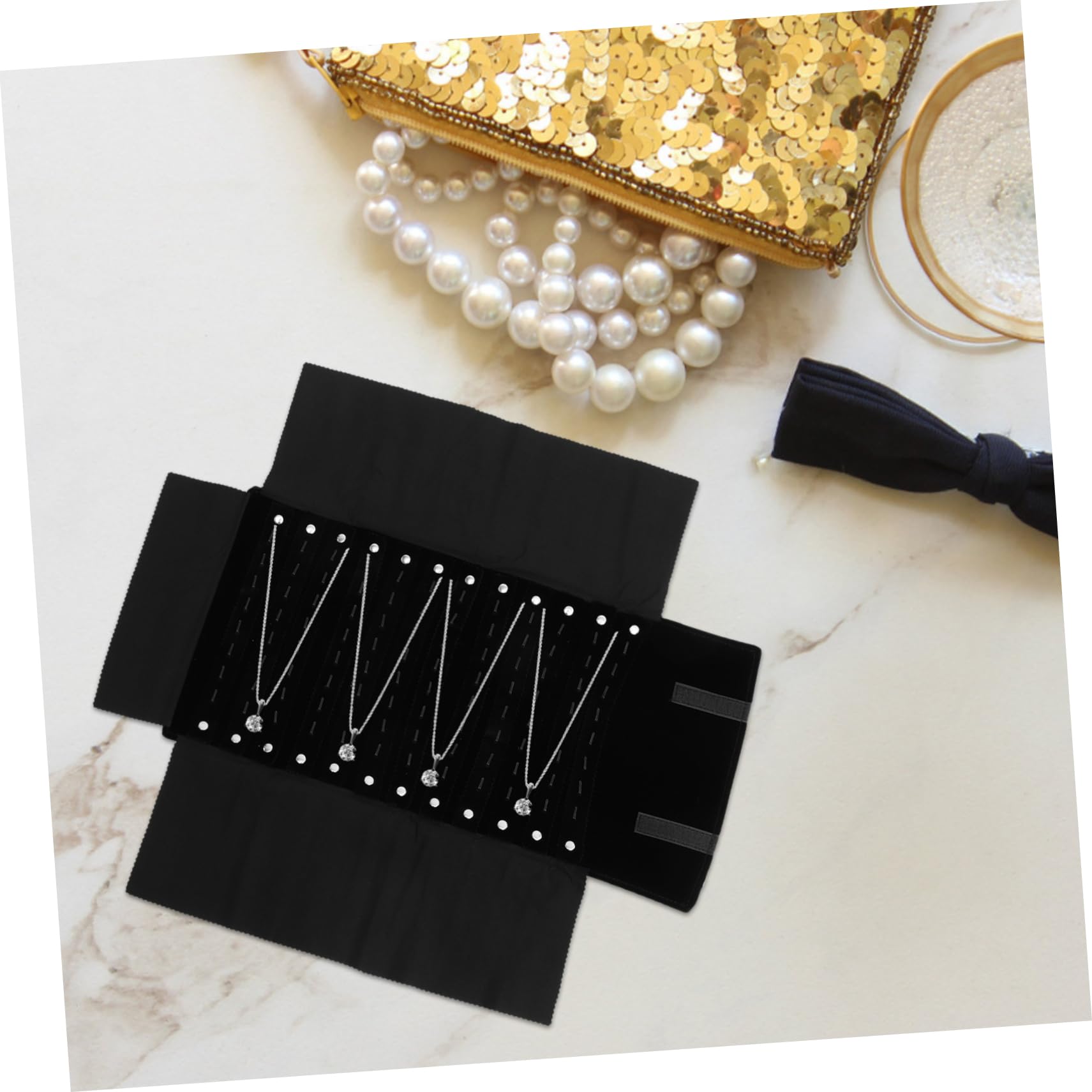 FONDOTIN Jewelry Organizer Bag Travel Jewelry Organizer Roll Jewelry Roll Storage Foldable Jewelry Pouch Portable Necklace Holder