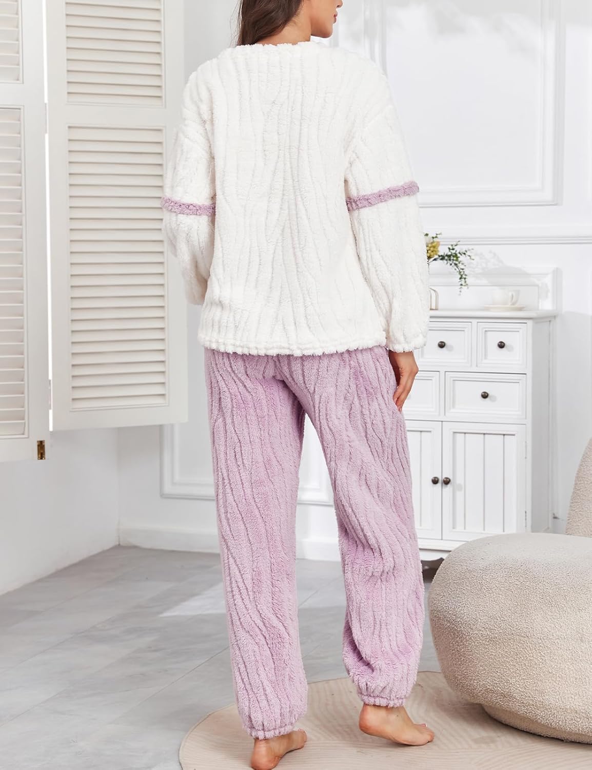 Women's Fleece Pajamas Set Flannel Winter Warm Fuzzy Sherpa Pjs Long Sleeve Cozy Sleepwear for Women - Image 6