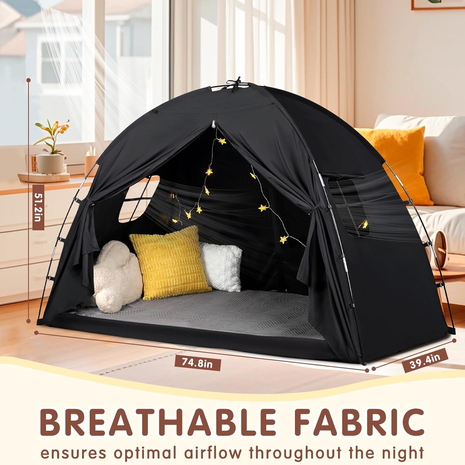Bed Tent Twin Size - Privacy Sleeping Space with Blackout Design, Breathable Portable Indoor Floor Bed Tent for Toddler Transition、 Cottage Drafty Room Floor use