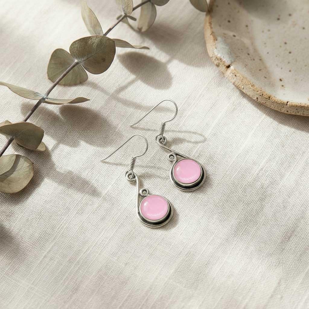 Handmade 925 Sterling Silver Overlay Drop Dangle Earring Natural Gemstone Carnelian, Crystal, Moonstone, Turquoise Round Boho Jewelry For Women