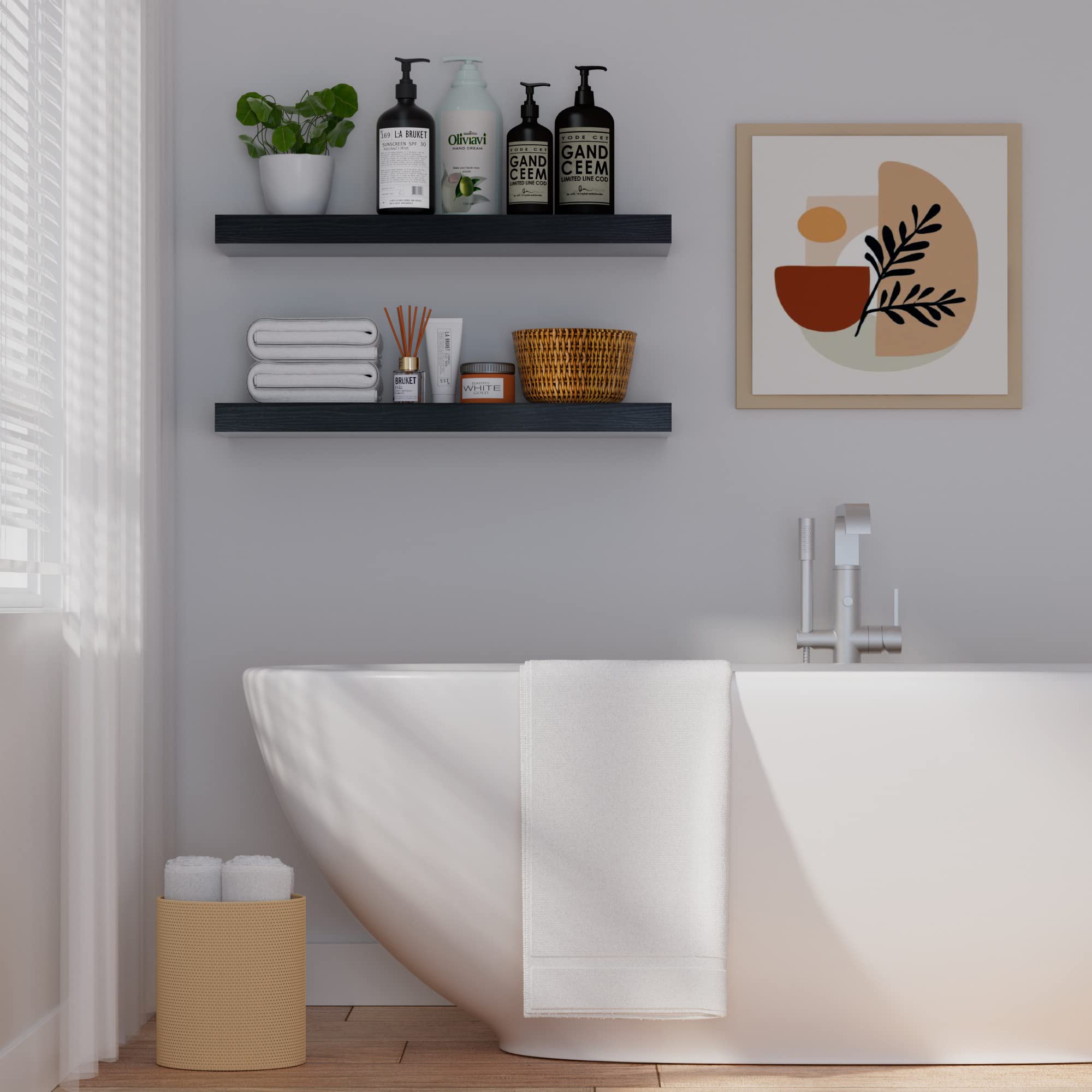 INHABIT UNION Black Floating Shelves for Wall，24in Wall Mounted