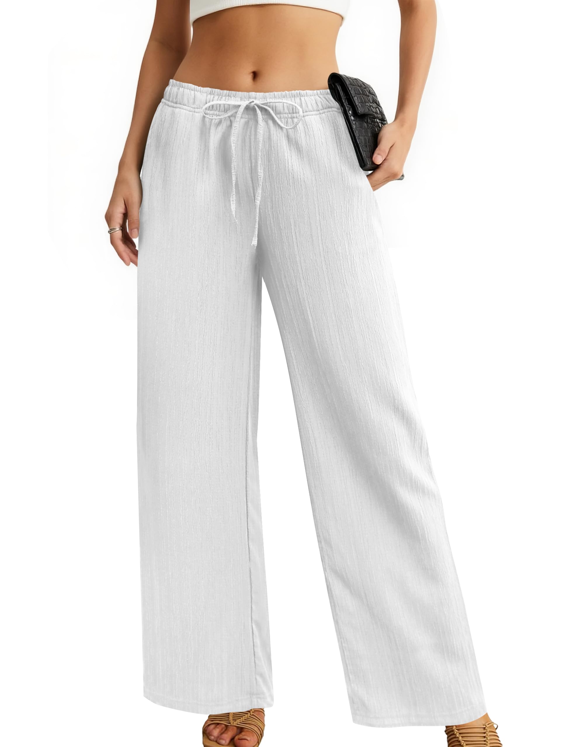 Womens Wide Leg Palazzo Pants Dressy Casual Lounge Baggy Pant Summer Travel Loose Drawstring Elastic Waist Trouser with