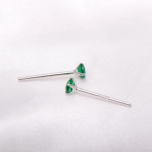 Miniatura 3 de 925 Sterling Silver Tiny Cubic Zirconia Earrings Studs 3MM, Emerald Green Color