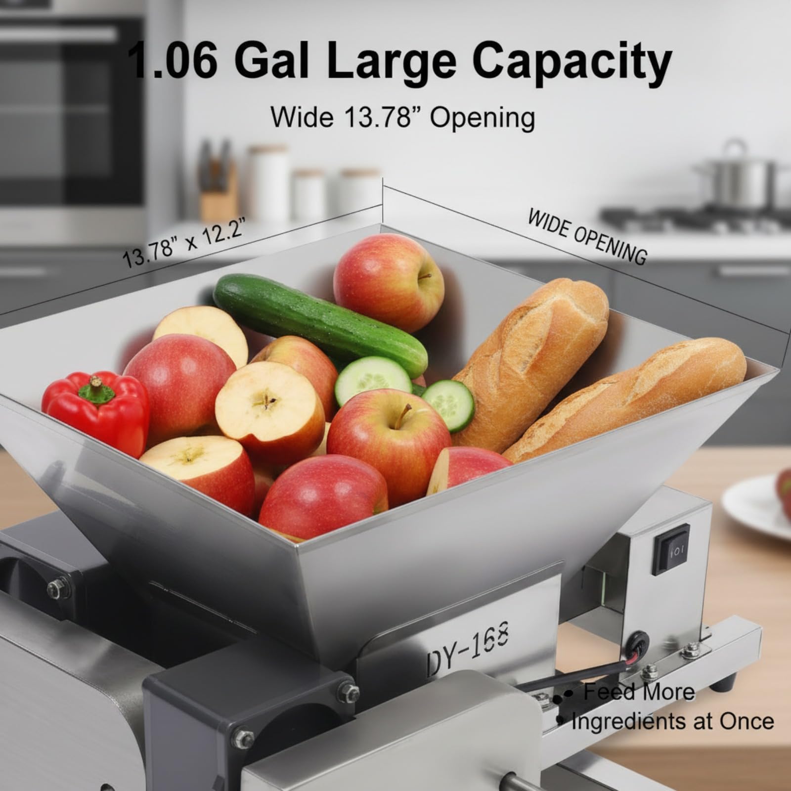 Elektrische Obstmühle Maischemühle 60W 4L Obsthäcksler Maischemühle Obstpresse für Mahlen von Obst Brot und braunem Zucker 52*30*38cm