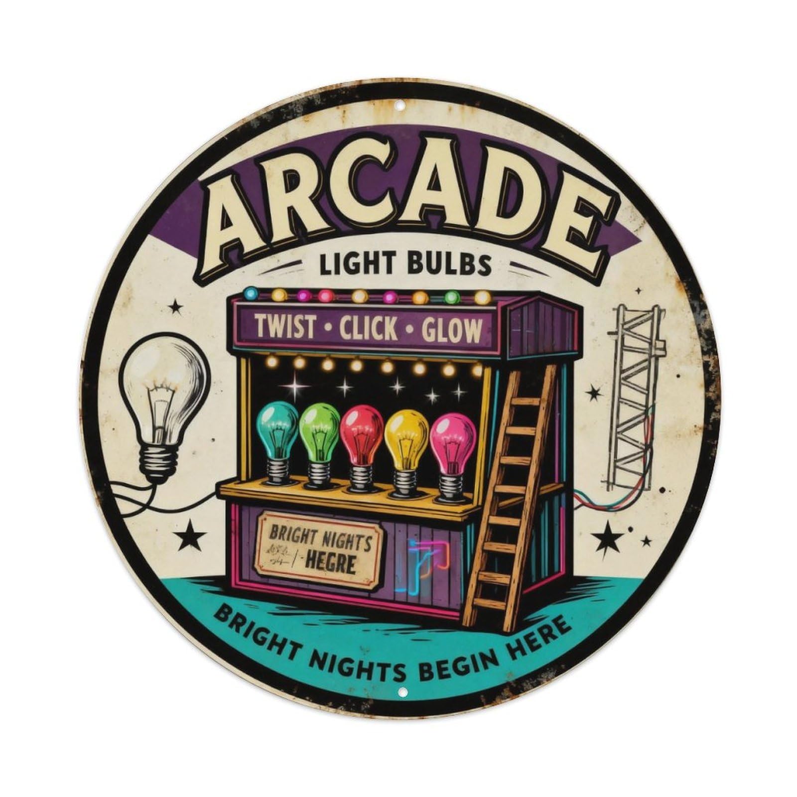 Arcade Light Bulbs Sign Metal Tin Sign Plaque