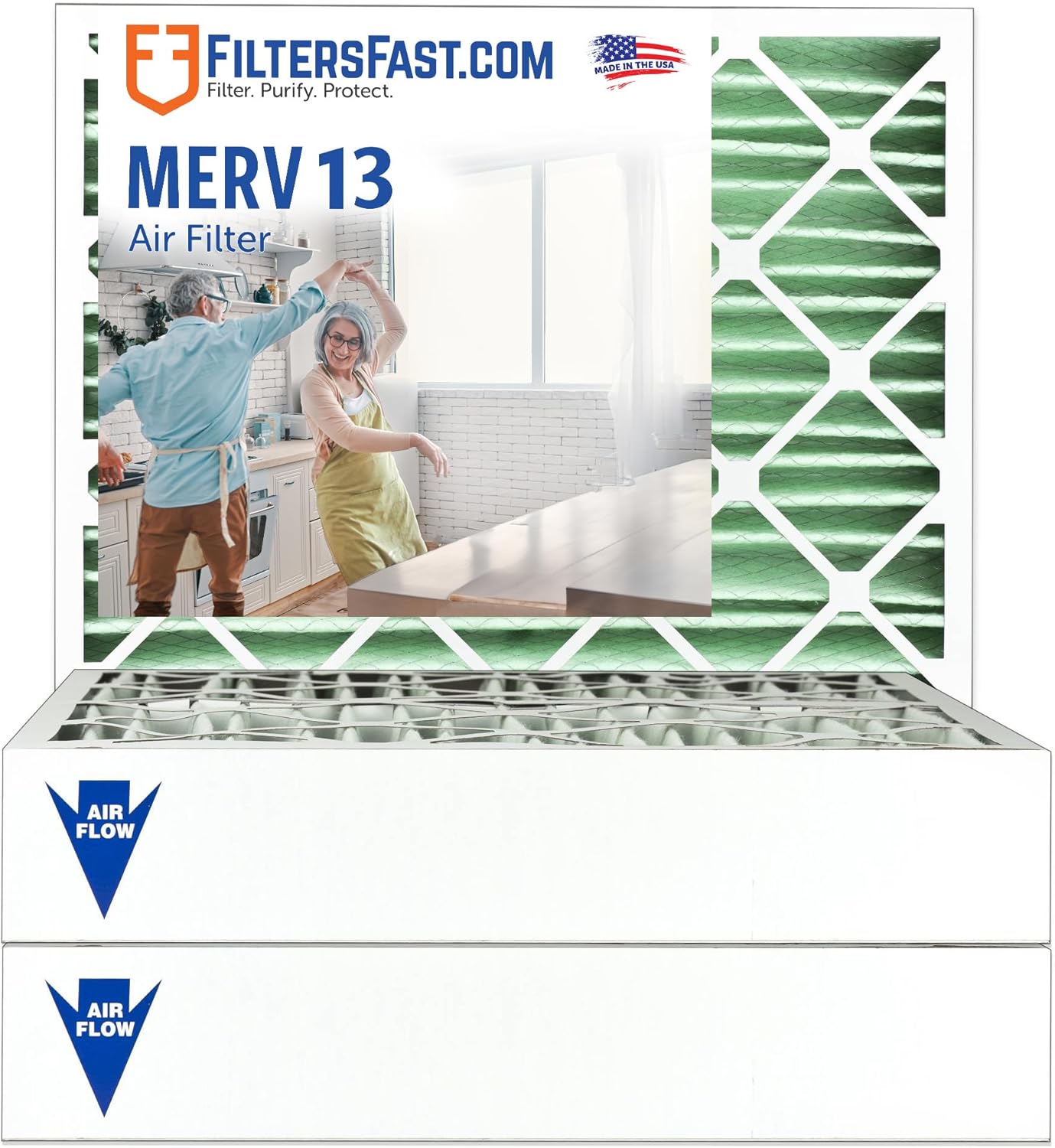 Filters Fast 20x25x4 Pleated Air Filter MERV 13, 4 Inch AC Furnace Air Filters, Made in the USA, Actual Size 19.375x24.375x3.625, 3 Pack