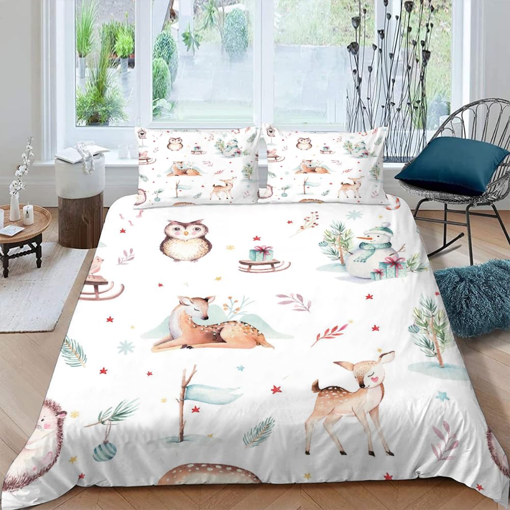 Parure de lit 240x260cm 2 personnes avec housse de couette animaux cartoon motif cerf 3D