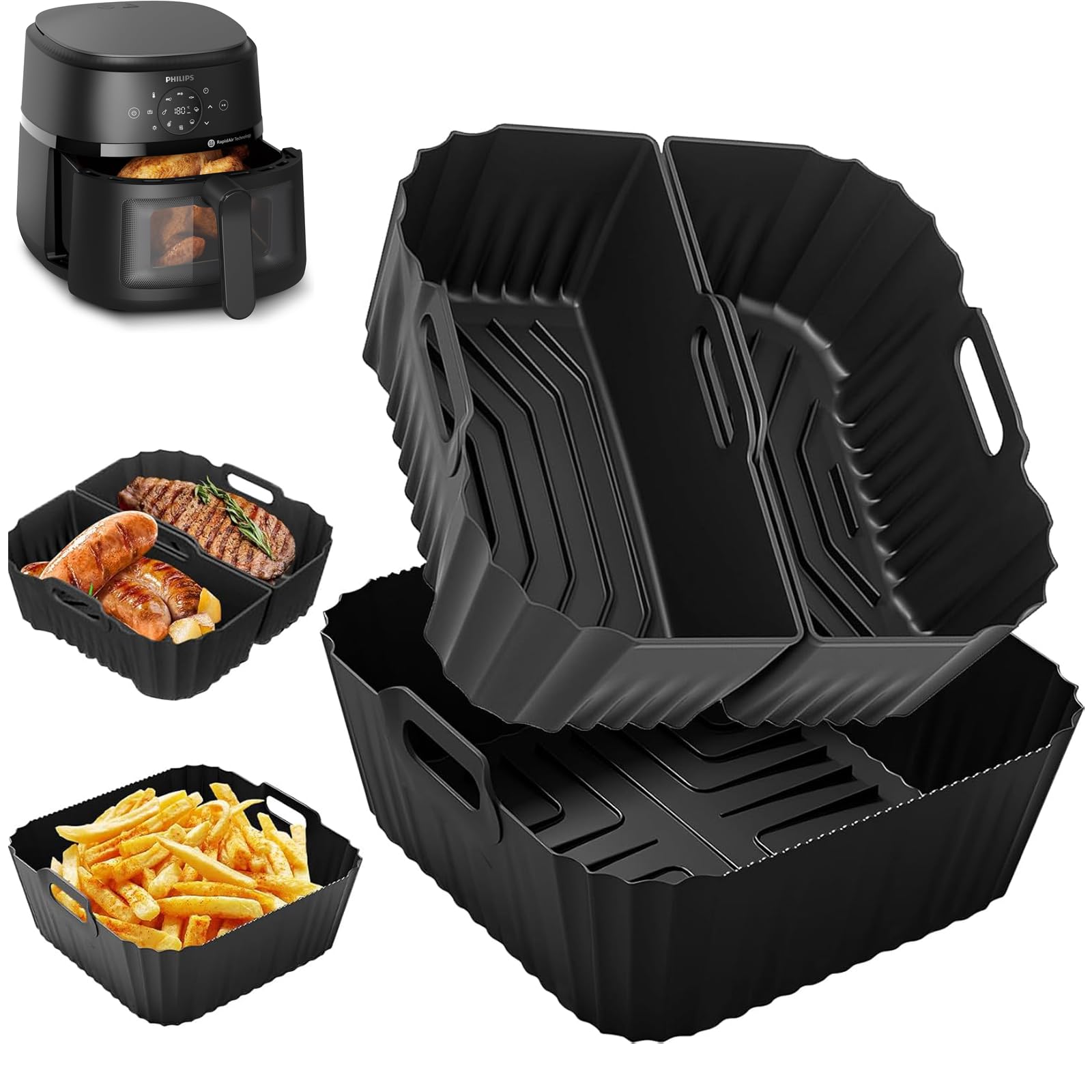 Molde Silicona Freidora de Aire 19-23CM, Reutilizable Molde Silicona Air Fryer Cuadrado, 4-8L Accesorios Freidora sin Aceite para Philips, Tefal, COSORI, Cecotec, Moulinex