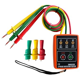3 Phase Sequence Tester,Phase Rotation Meter Checker 20Hz-400Hz,Phase Indicator Order Detector,Phase sequencer 60V to 600V AC with LED and Buzzer SM852B