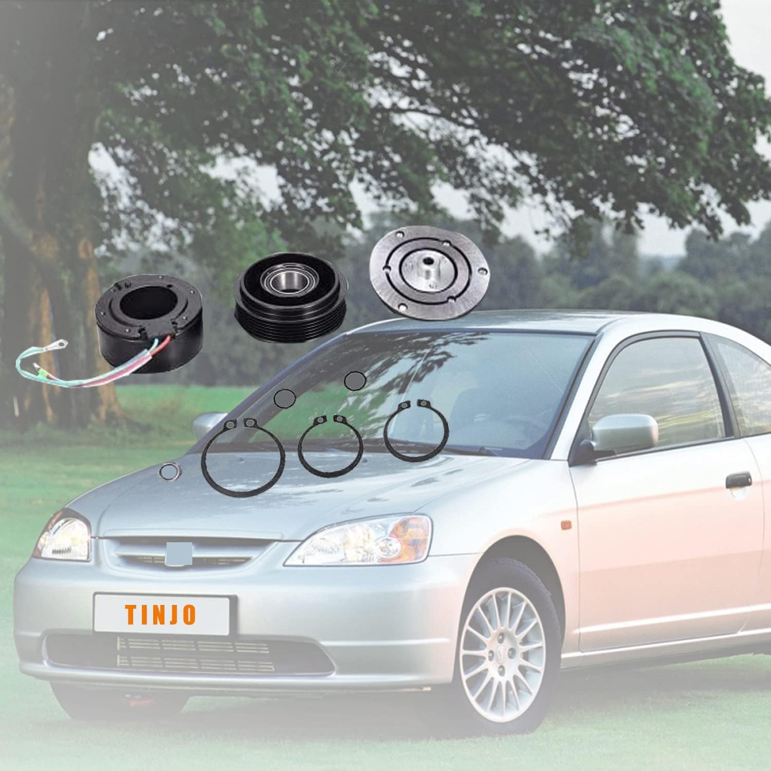 A/C Compressor Clutch Coil Assembly Repair Kit 38800PLMA021M2 Fit for 2001 2002 2003 2004 2005 Honda Civic 4CYL 1.7L TRS090 Auto Air Compressor Clutch Oil Assembly Kit Pulley Bearing Coil Plate 3658