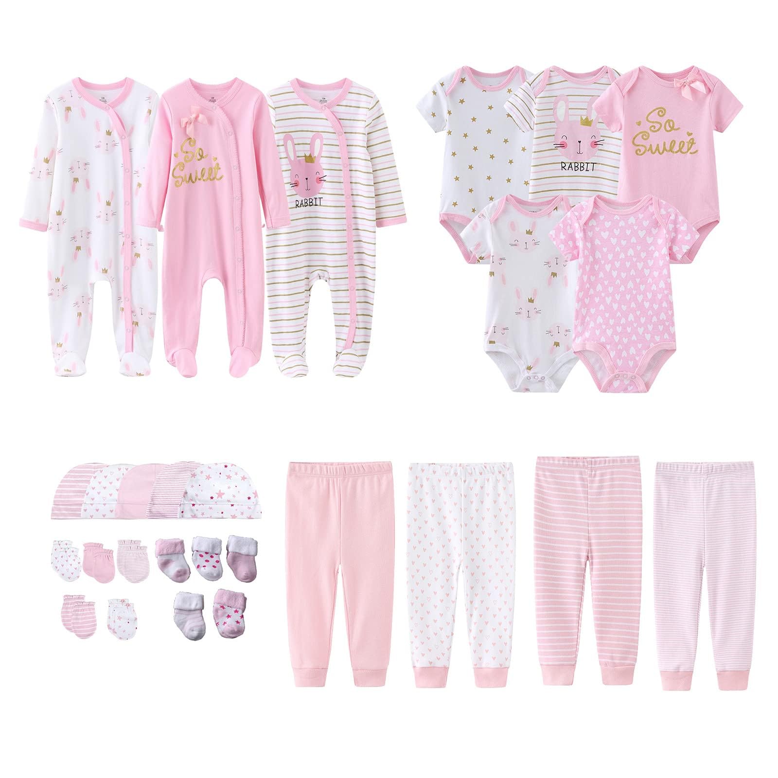 Newborn Layette Gift Set 27-Piece Baby Girl Clothes Bodysuits Pants Essentials and Accessories 0-12Months