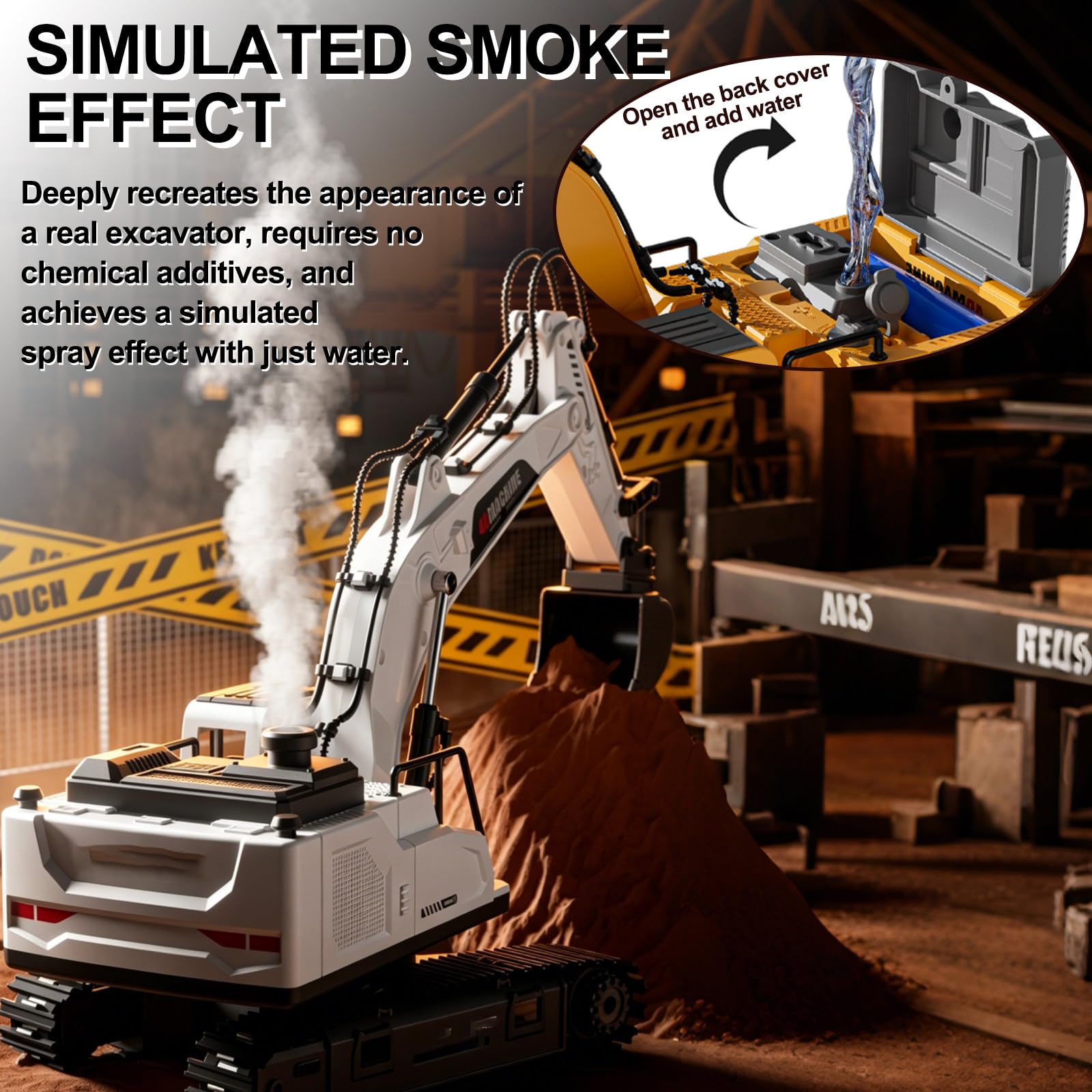 Escavatore Rc Elettrico, Telecomando Escavatore Idraulico Rc, Pinza E Martello Demolitore; modalità Demo Attivabile con Un Tasto, Costruzione Auto Macchina Giocattoli White-Standard1