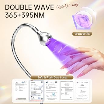 AORAEM U V Nail Lamp,Sliver 3W U V Light for Nails 35NM U V Gel X Nail Lamp with Gooseneck and Clamp for Gel Nail (AA-Silver)