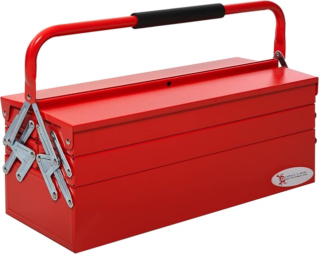 DURHAND Metal Tool Box 3 Tier 5 Tray Professional Portable Storage Cabinet Workshop Cantilever Toolbox with Carry Handle, 56cmx20cmx34cm, Red
