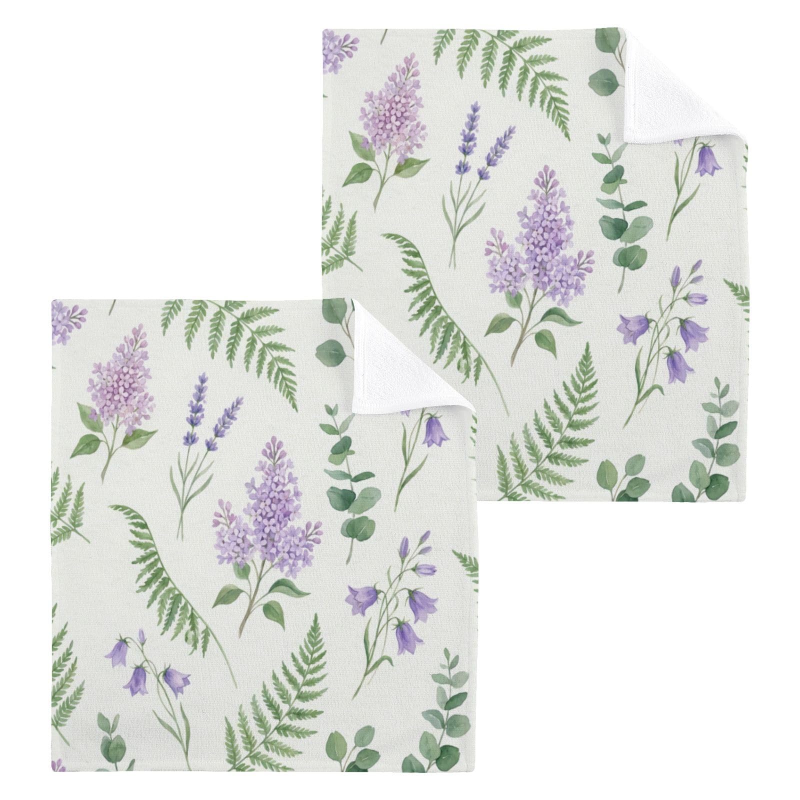 BOESI Lavender Bellflower Pattern 12x12in Cotton Washcloth,Face Towel