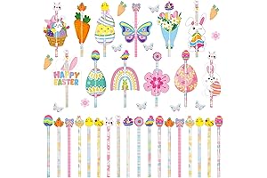Cute Easter Pencils, Erasers, and Greeting Cards Set