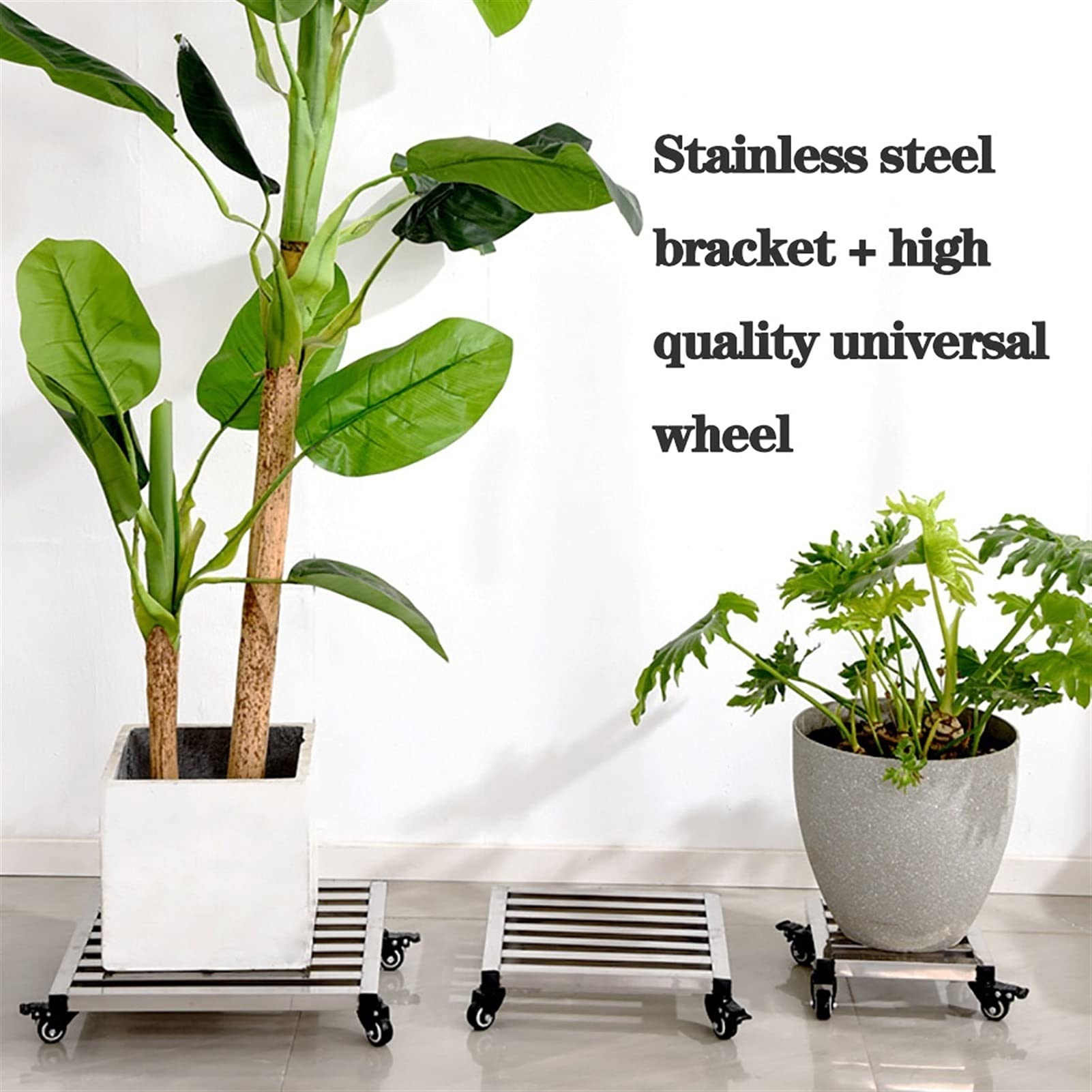Carretilla de Metal Cuadrada Resistente para macetas - Transportador de macetas Grande con Ruedas, Resistente para macetas de Interior y Exterior, con Deslizador fácil y platillos