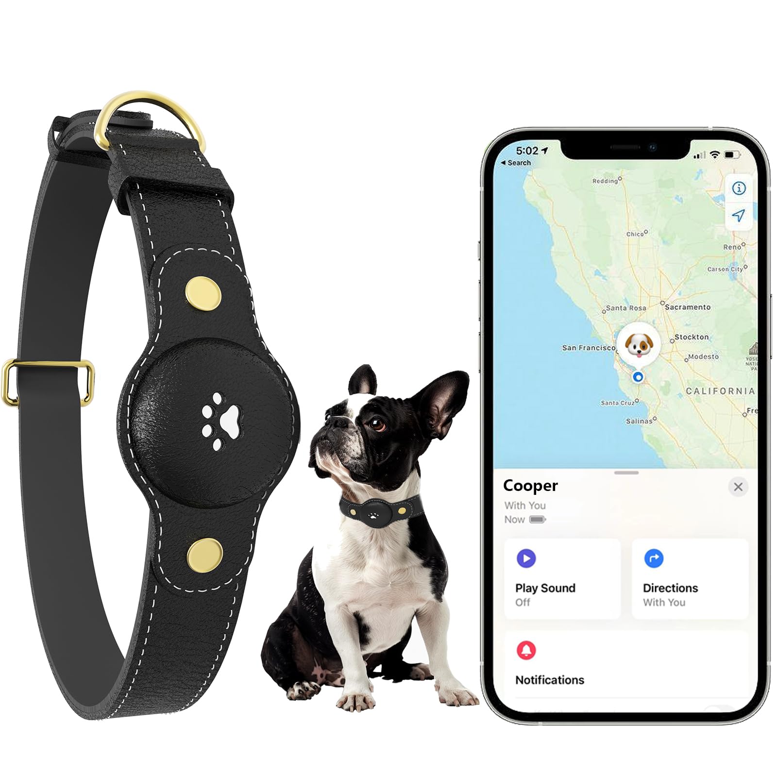 GPS Tracker for Dogs – Smart Dog Collar & Pet Tracker with Real-Time Location, No Monthly Fee, Unlimited Range (iOS Only) – Fits Small to Large Dogs(Locator Included) (Black)