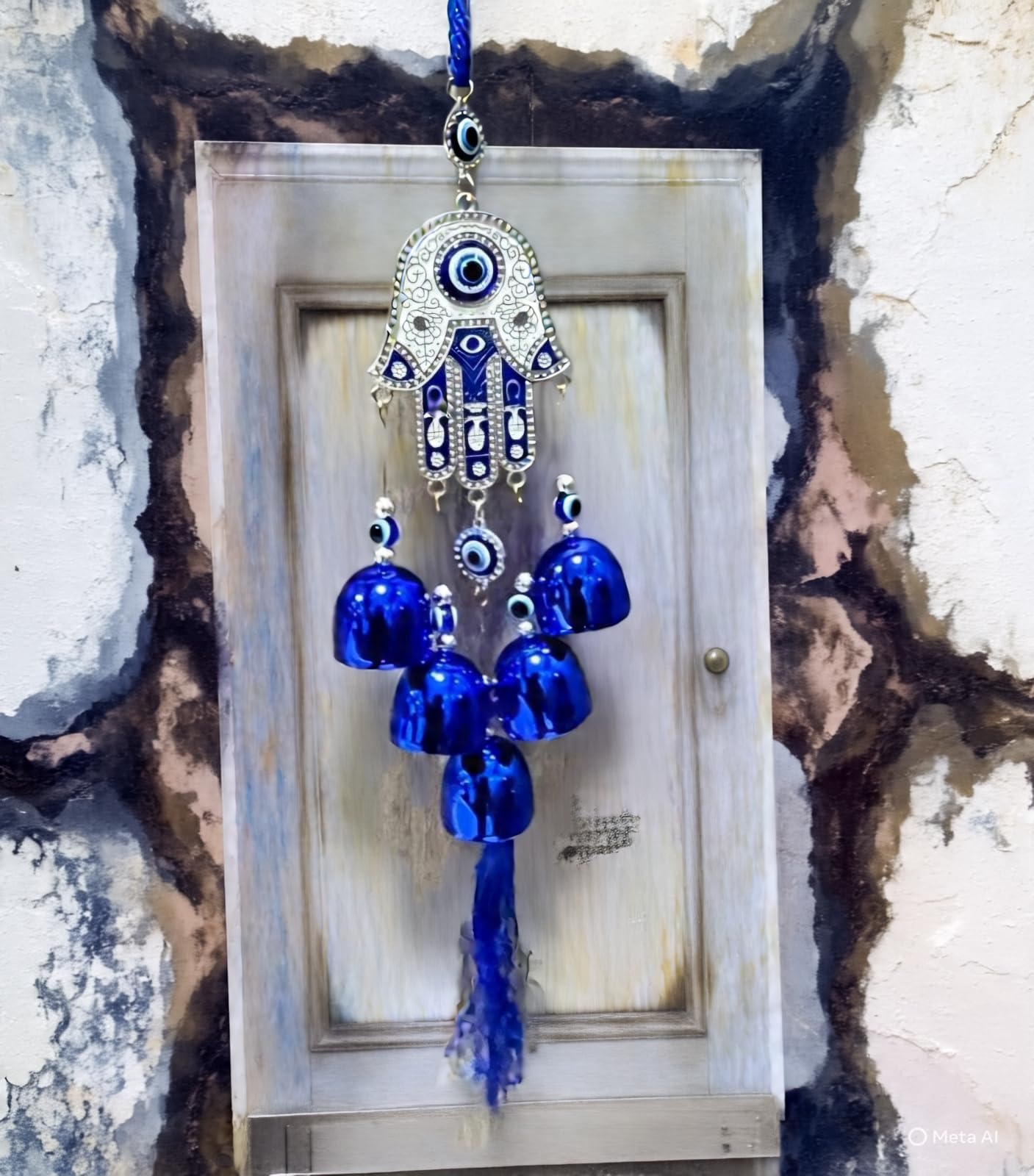 DT DECTONE Stone Nazar Battu Evil Eye Hanging Wall Decor Interior Accessories For The Home Good Fortune Vastu For Decoration And Prosperity- Wind Chime Bells, Blue 1