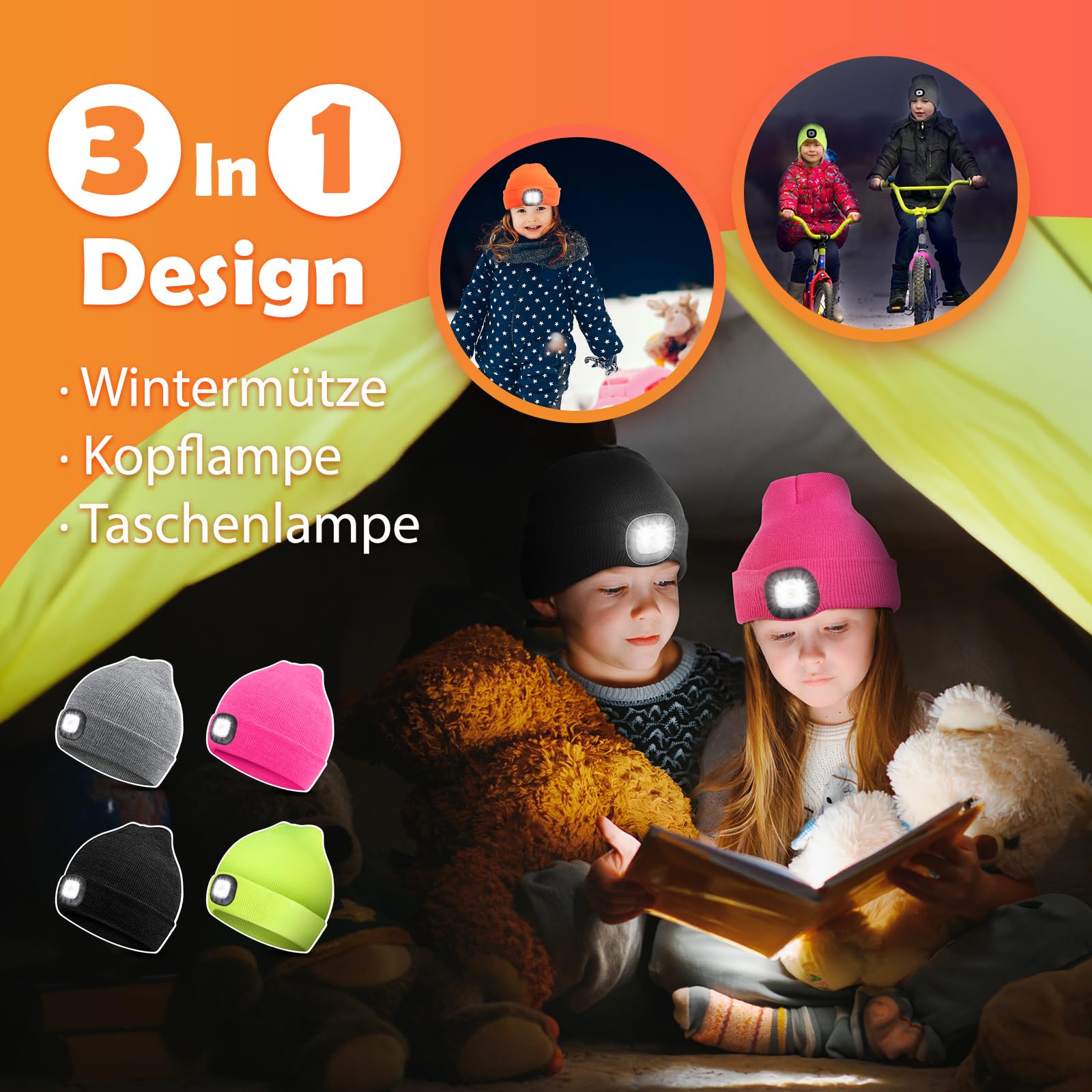 Geschenke für Kinder Weihnachten Mütze mit LED Licht Kinder Wiederaufladbar LED Strickmütze Wintermütze Beanie Lustige Kleine Geschenke für Mädchen Jungen