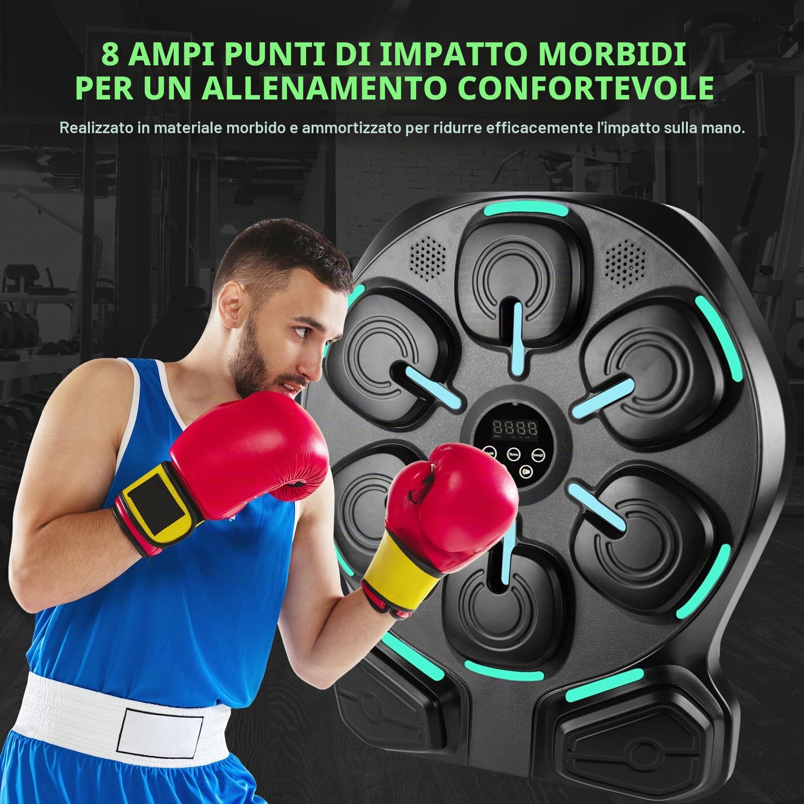 Music boxing machine con Bluetooth, macchina da boxe musicale | musica boxing machine montaggio a parete, 8 punti di impatto morbidi, 9 modalità di allenamento, con 2 guanti