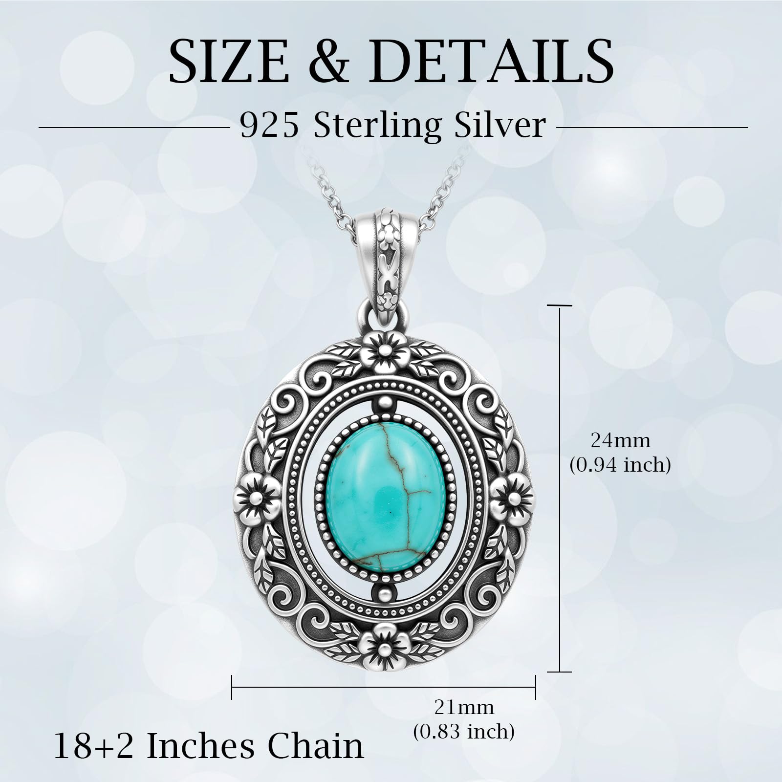 925 Sterling Silber Ovaler Türkis Anhänger Halskette für Damen, Vintage Boho Schmuck Geschenk
