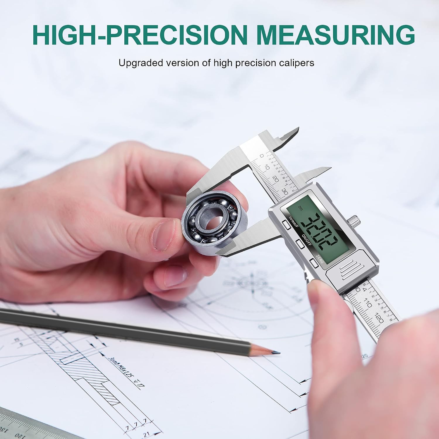 POWERAXIS Digital Calipers, Electronic Vernier Caliper Measuring Tool 150mm/0-6 Inch, Micrometer Caliper Digital Set with Large LCD Screen Inch/Fractions/Metric Conversion (Silver)