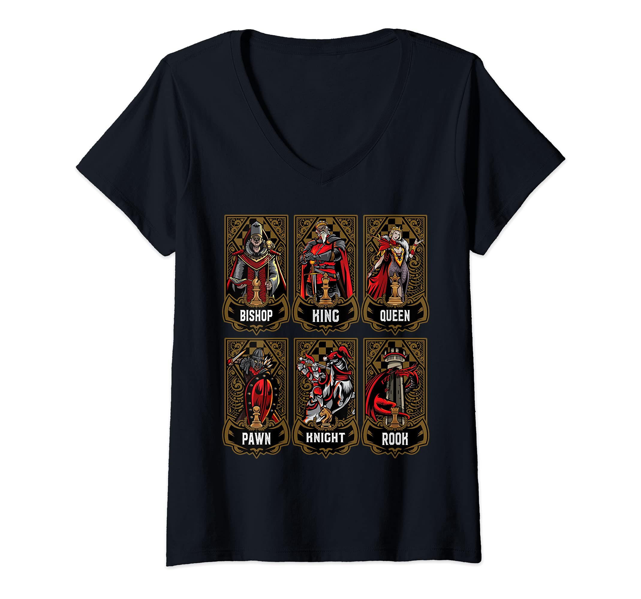 Womens Chess Game Piece Set Chess Club Players Gambit Red Team V-Neck T-Shirt