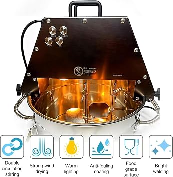 Automatic Pot Stirrer Mixer, Commercial Electric Stirrer Hotpot Chili Oil Chocolate Paste Mixing Machine Food Mixer with Double Stirring Paddle & Auxiliary Fan