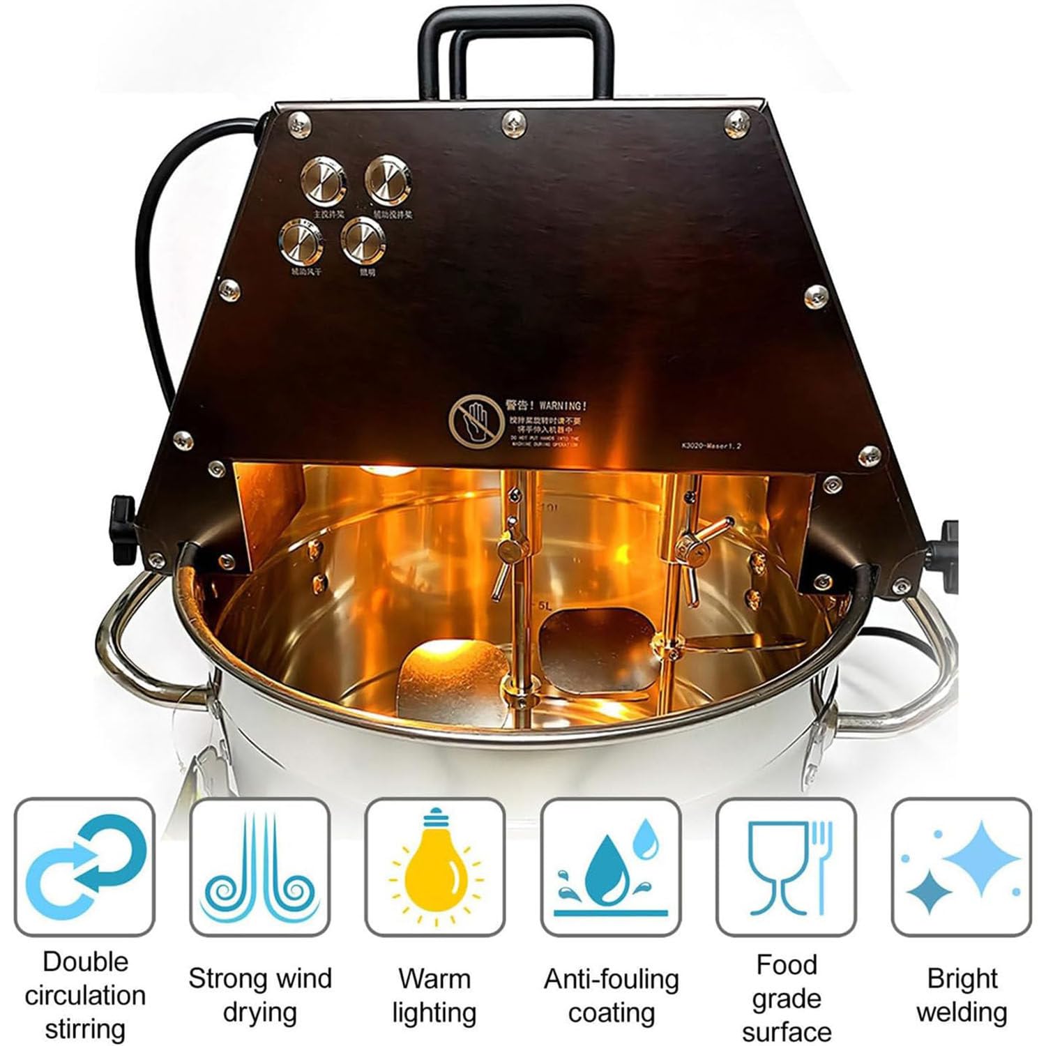 Mezclador eléctrico de mermelada y salsa, agitador automático de alimentos con paletas dobles, ventilador auxiliar y luz para cocinar salsas