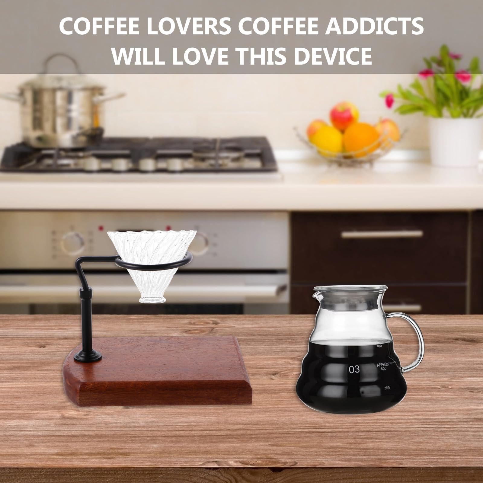 Abaodam Kaffeefilterständer Kaffeefilter Tassenhalter Verstellbar Aluminium und Holz Schwarz zum Handaufbrühen von Kaffee für Einen Glatten Kaffee