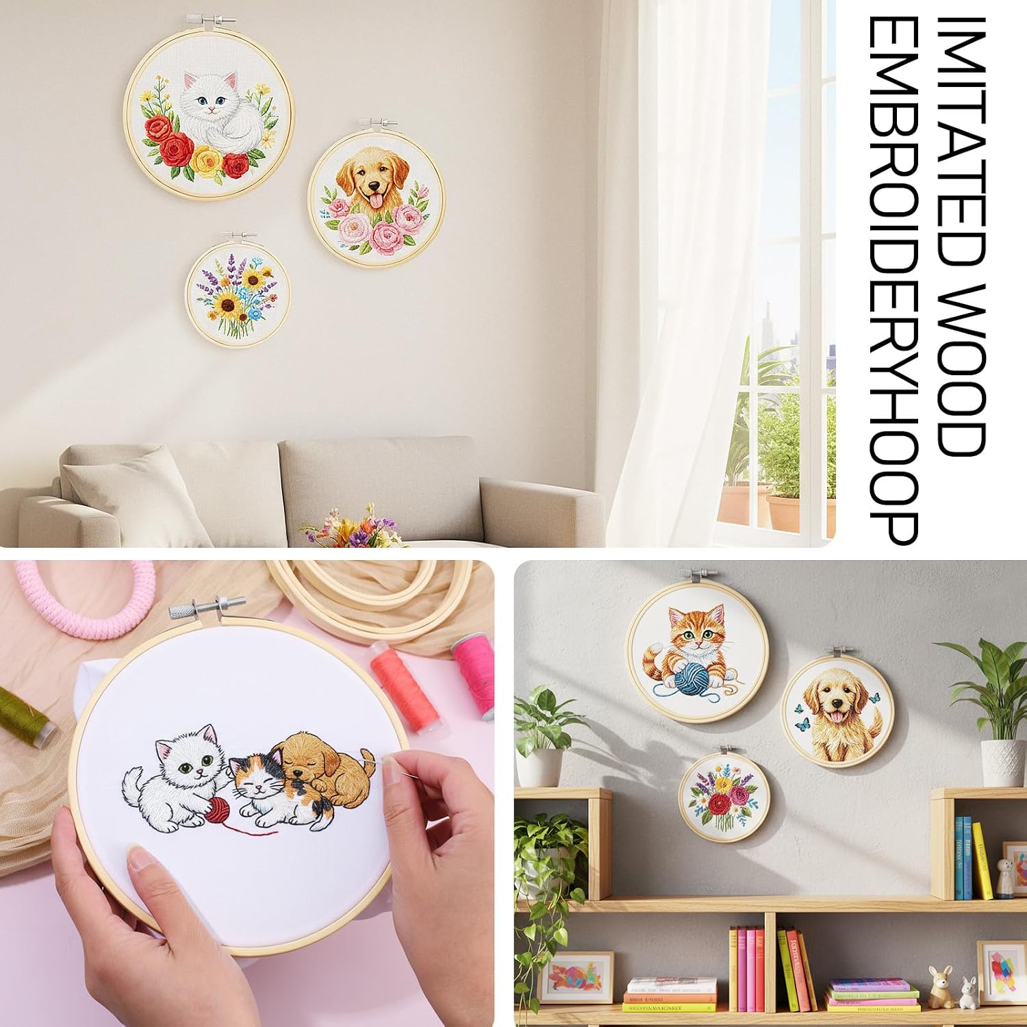 Bamboo Embroidery Hoop Set 3-Pack, Non-Slip 4/5/6 Inch for Cross Stitch | Non-slip grip keeps fabric tight. Adjustable brass screw for perfect tension. Great for cross stitch, sewing, quilting