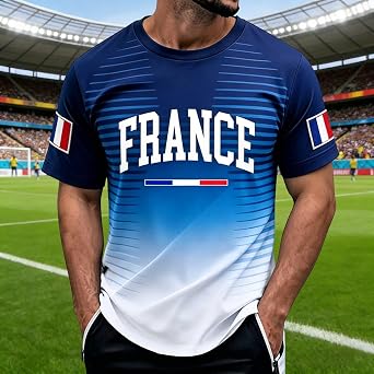 France Football World Cup T-Shirt Men's World Cup Fan Shirt Football Shirts Short Sleeve Crew Neck T-Shirt 3D Print National Flag Fan Clothing Sports Breathable