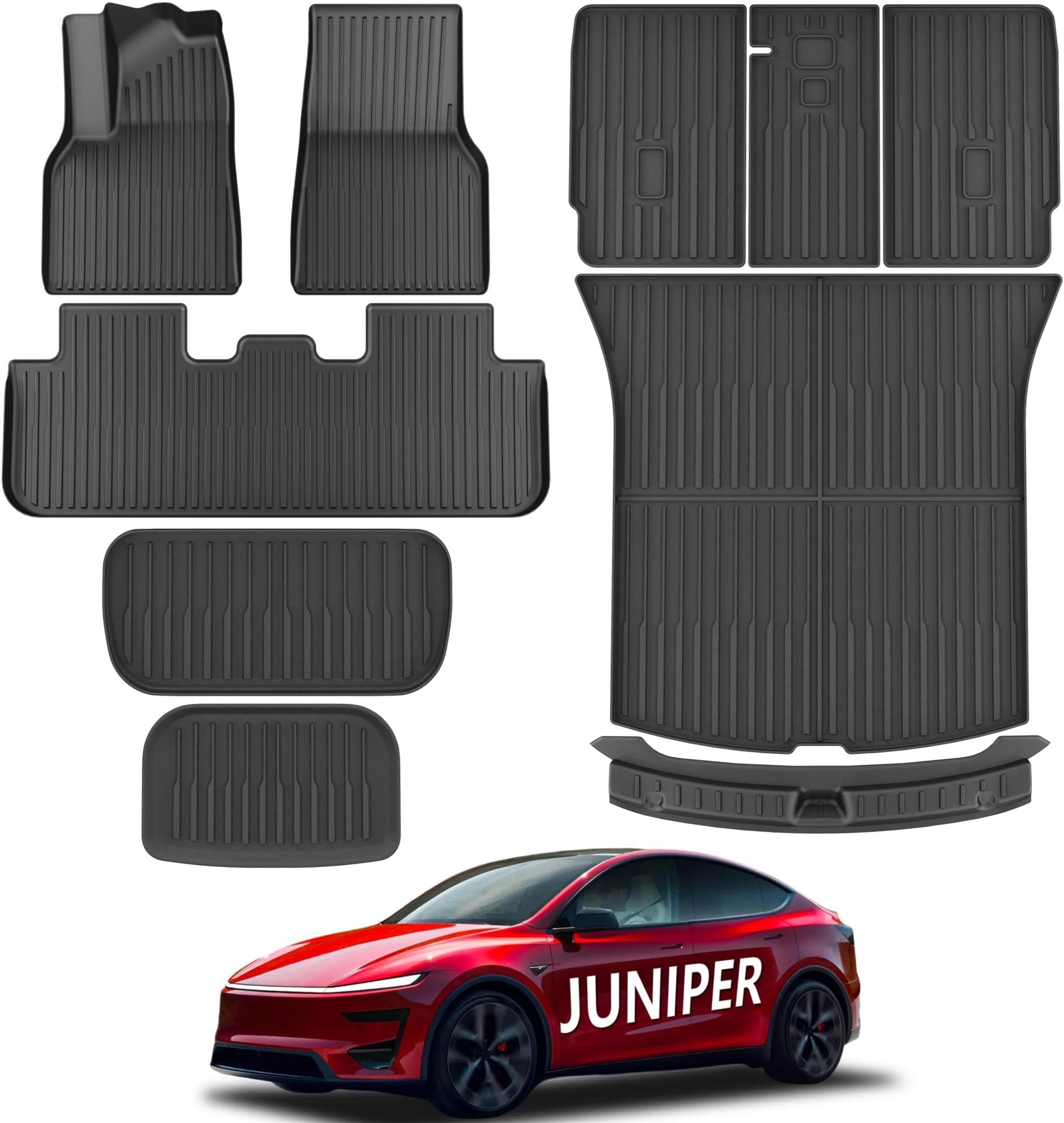 KARPAL Floor Mats Fit for Tesla Model Y Juniper 2025-2026 5-Seat (Not Fit 7 Seats), TPE All Weather Floor Mats & Trunk Mats Backrest Mat & Rear Bumper Guard 10-PCS for Model Y Juniper Accessories