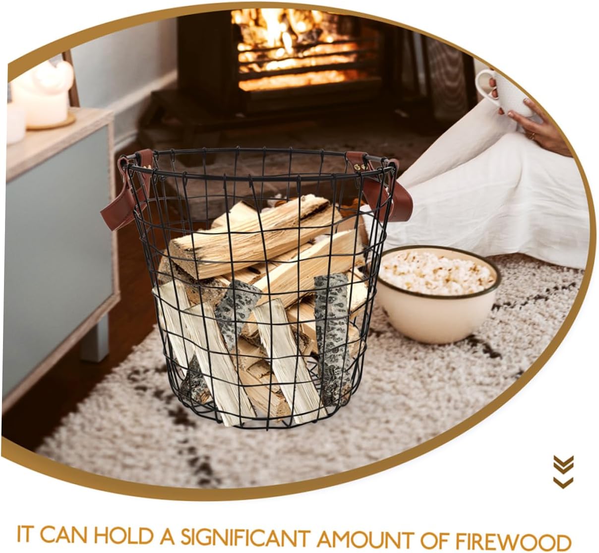 2pcs Metal Woven Outdoor Basket Firewood Storage Holder Handle for Decor