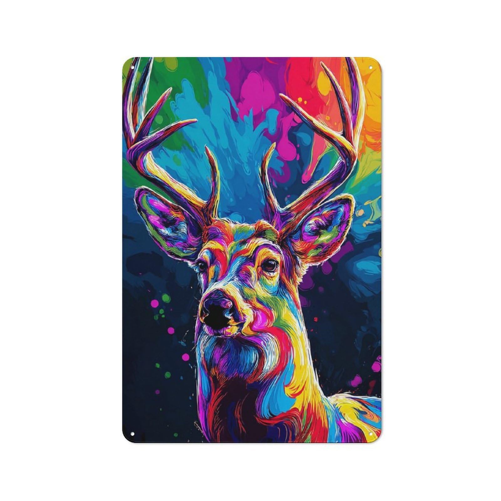 Junmoney Colorful Deer Artwork Retro Tin Sign 30X20cm For Dining Room Or Kitchen, Suited To Kitchen Wall Decor Lovers