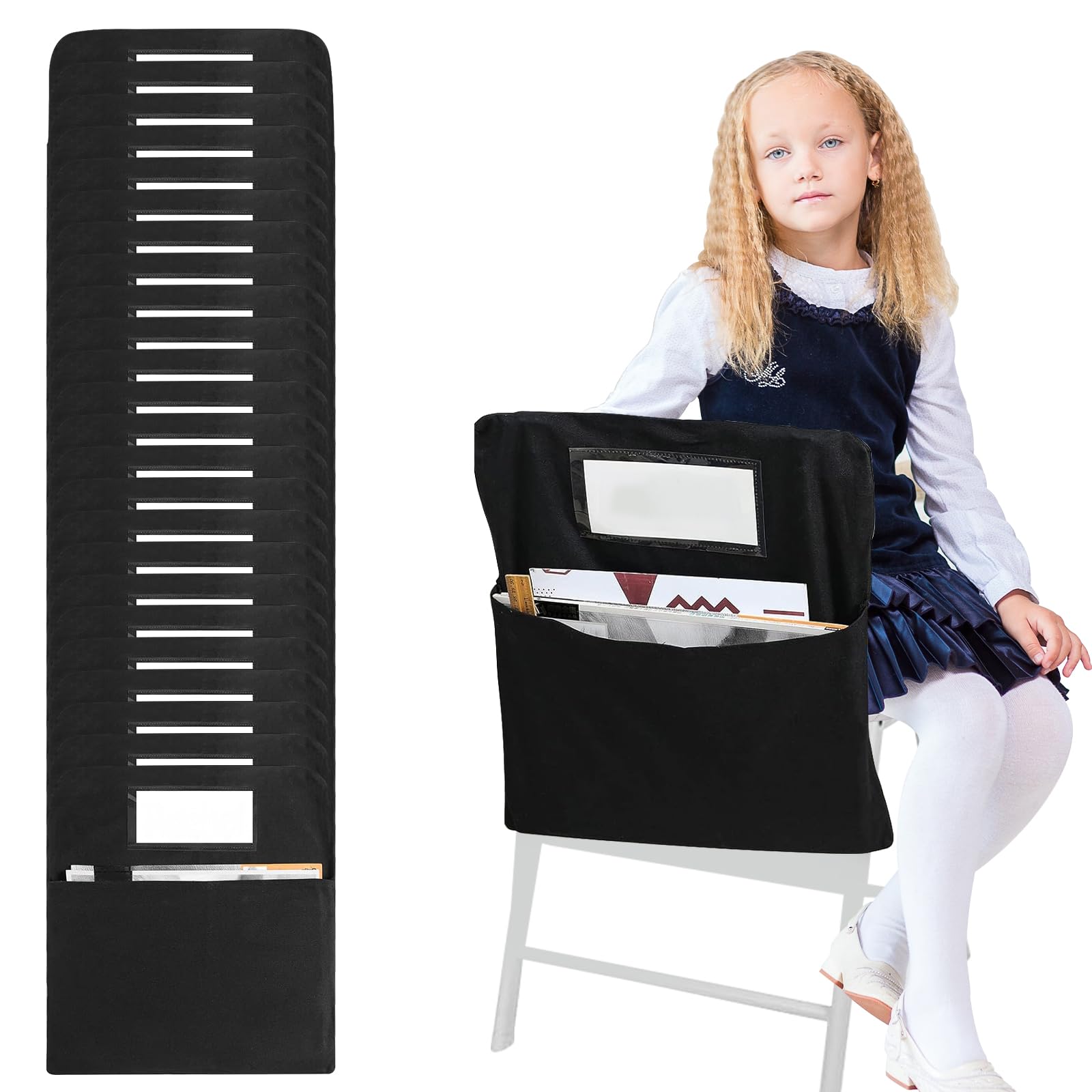 Classroom Chair Organizer - Large Pockets with Name Tags, 16.14" x 19.68" (24), Suitable for Kindergarten School, Home