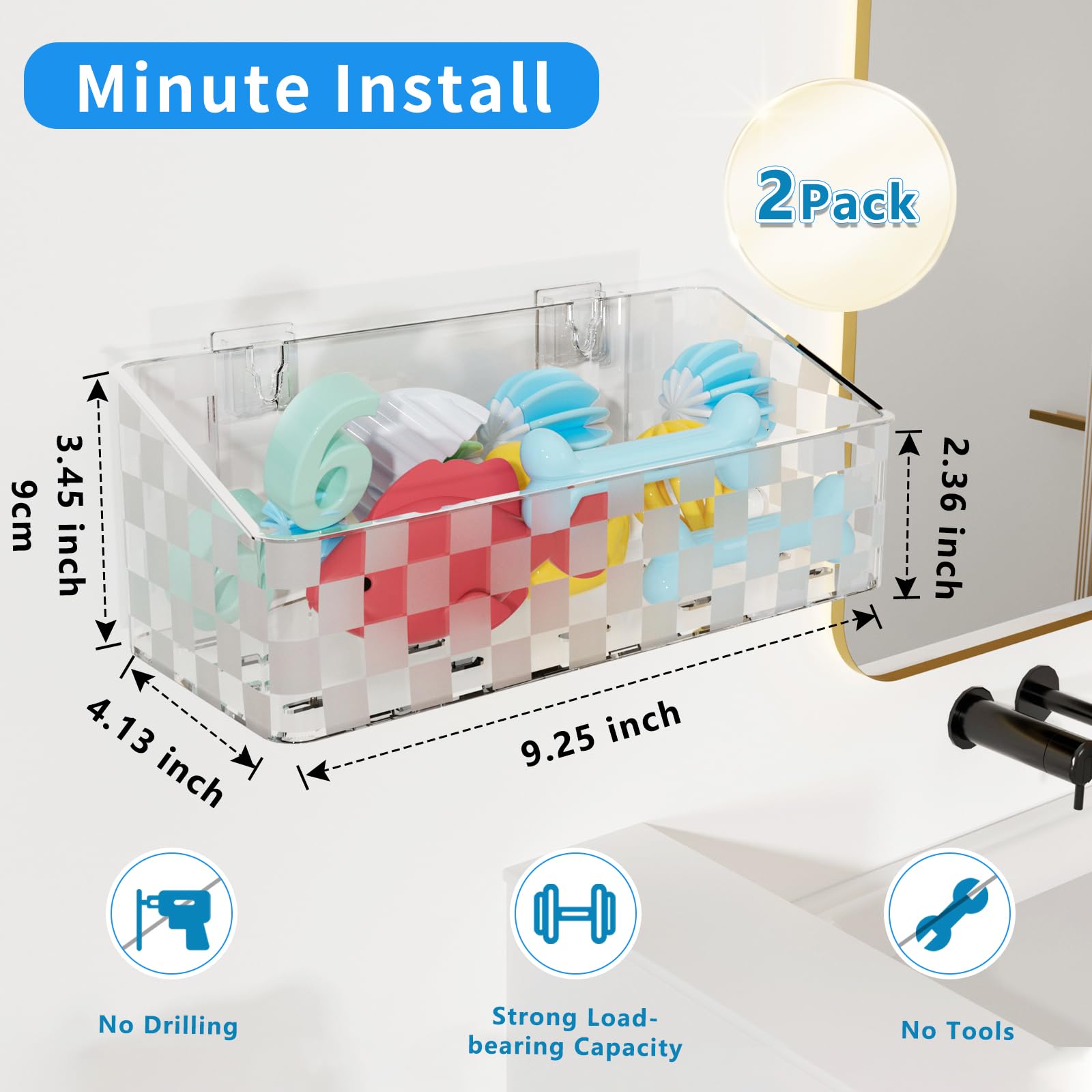 Natheeph Bath Toy Storage Holder, 2 Pack Large Capacity Bath Toy Organizer for Tub Clear Baby Bathtub Toy Storage Multi Use Shower Caddy for Bathroom, Bedroom & More