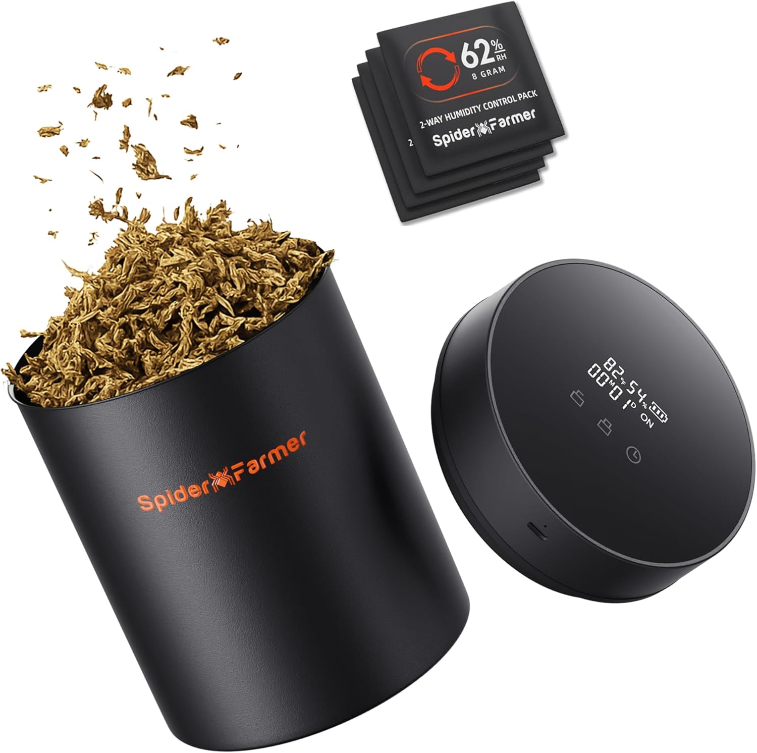 Spider Farmer New Auto-Cure Smart Jar, 2L Portable Vacuum Seal Container with 4 x 62% Humidity Packs, Curing Jar Airtight Storage for Herbs, Mushrooms, Coffee, Spices, Flowers