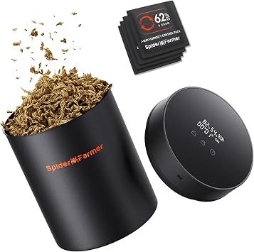 Spider Farmer New Auto-Cure Smart Jar, 2L Portable Vacuum Seal Container with 4 x 62% Humidity Packs, Curing Jar Airtight Storage for Herbs, Spices, Flowers