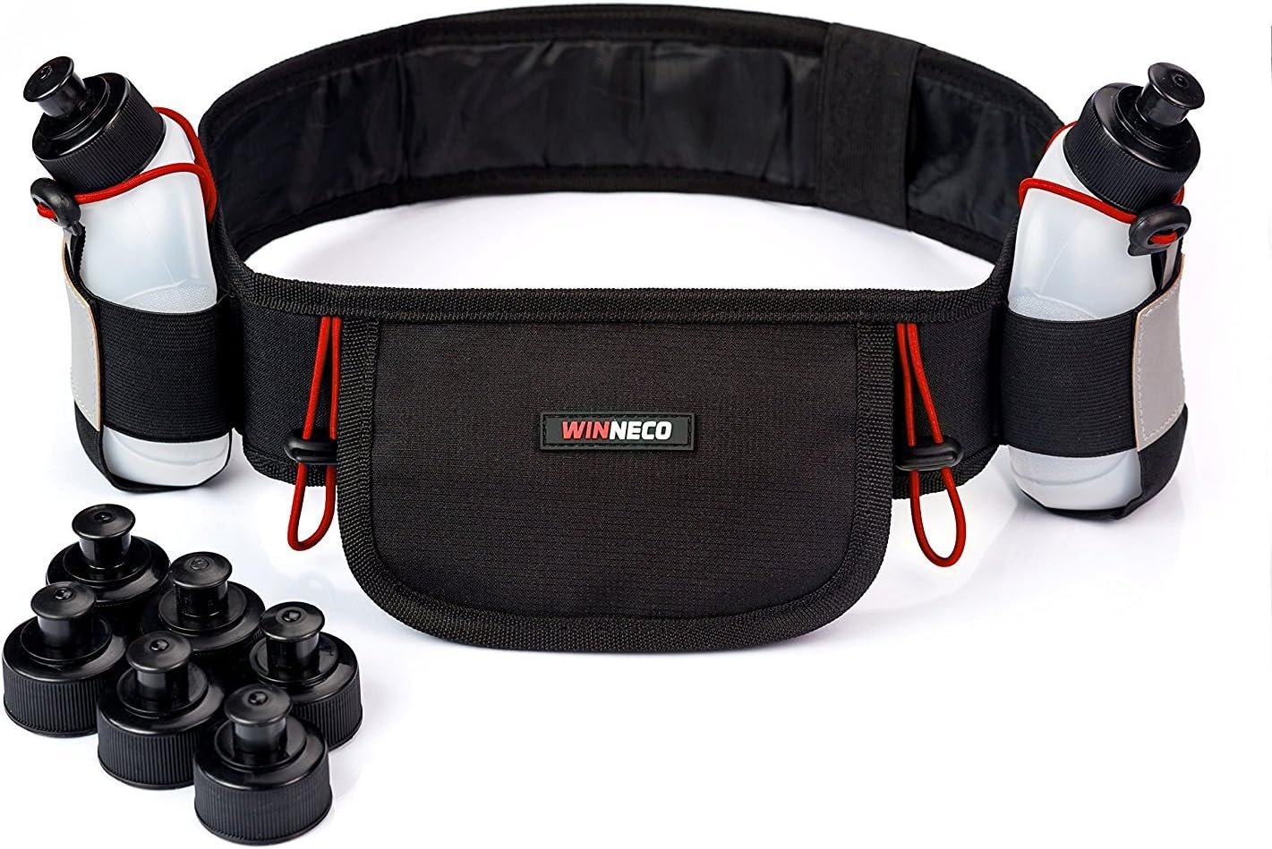 Running Hydration Belt with 2 Water Bottles (BPA Free 9oz Each) - Fuel Belt Fits All Smartphones - Reflective Waterproof Running Gear - Men or Women Runners Belt - Waist Pouch-Fanny Pack For Hiking