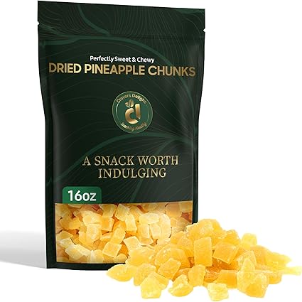 Cravers Delight Dried Pineapple Chunks – 16 oz Dehydrated Pineapple Pieces – Tropical Dried Fruit in Bulk, Precut, Sweetened with Natural Cane Sugar – Non-GMO Gluten Free Snack for Kids and Adults