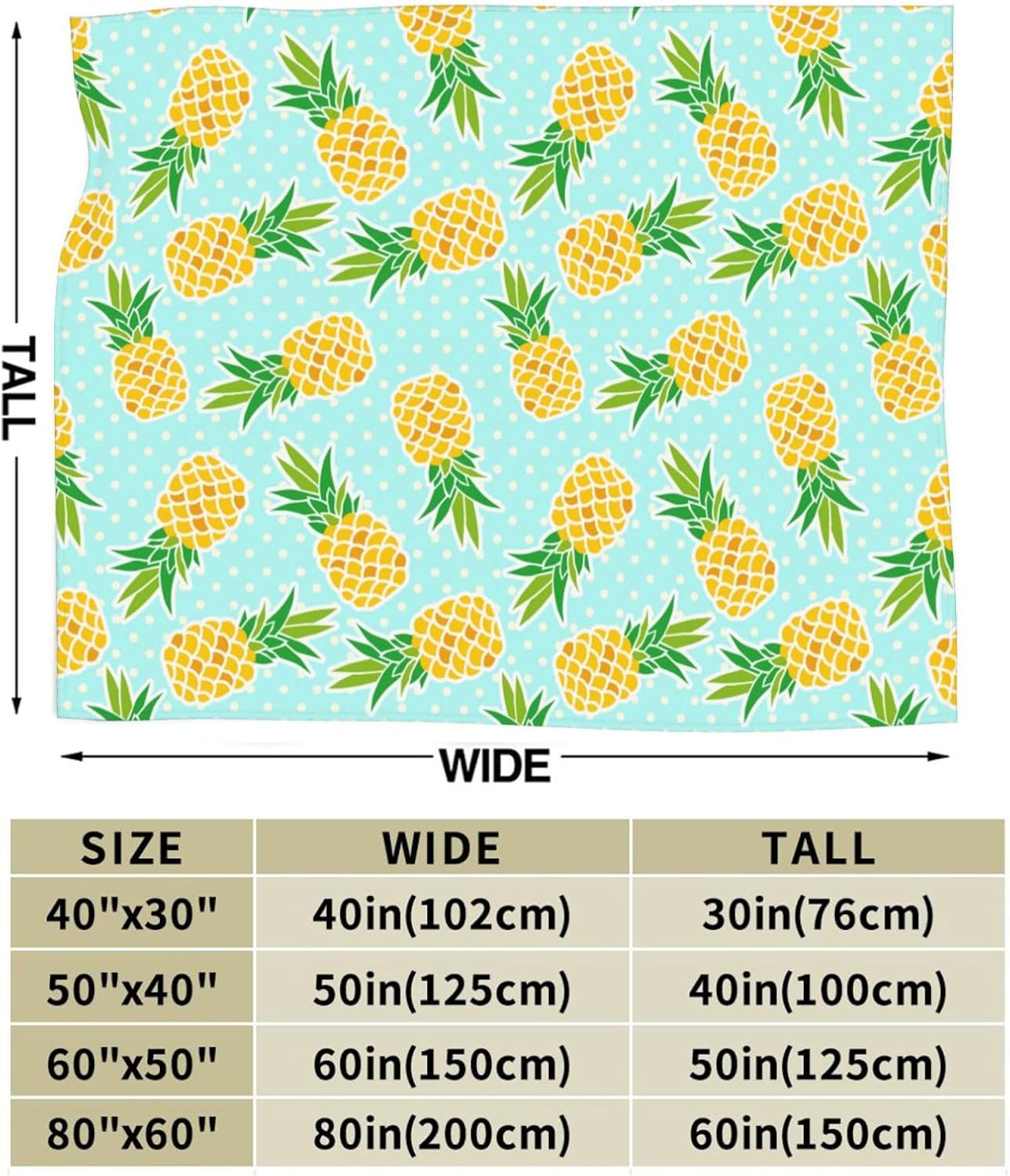 Pineapples Throw Blankets Ultra Soft Fleece Blanket for Sofa Couch Camping Travel Lightweight & Warm Polka Dots Background Bed Blanket for All Seasons Home Decor, 50"X40"