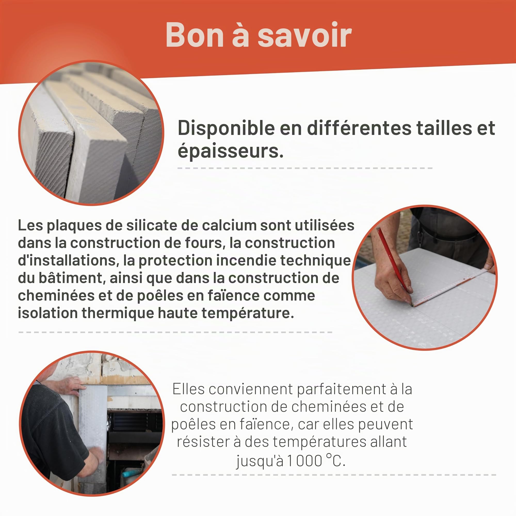 Ignifuge 123 – Plaque en silicate de calcium 500 x 610 x 20 mm, plaques isolantes pour poêles et cheminées, plaque de climatisation CaSi à faible conductivité thermique, résistant à la chaleur jusqu'à