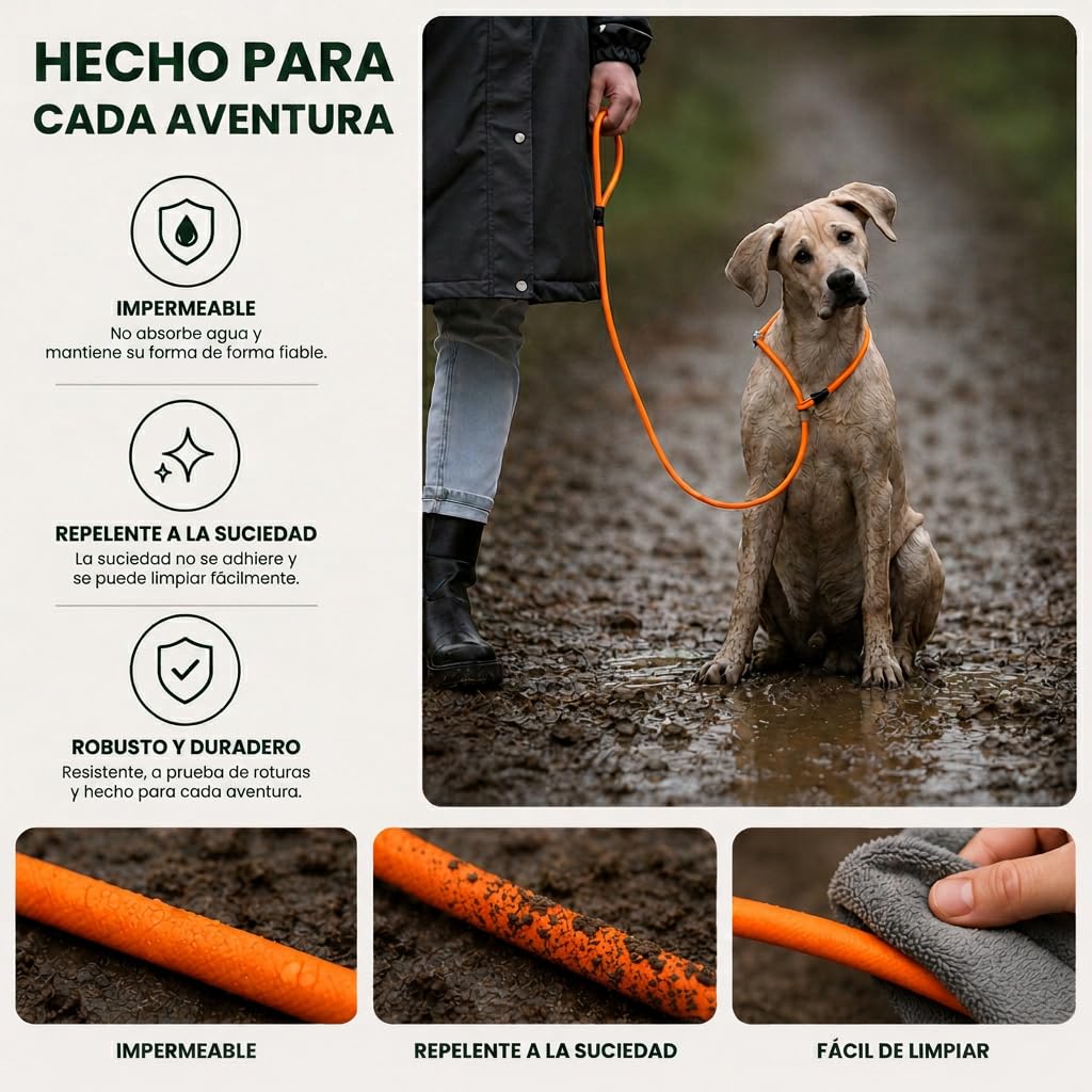 Romney Biothane Pro Correa Impermeable Neón para Perros, Entrenamiento, Caza y Paseo, Resistente a la Intemperie, Longitud Ajustable