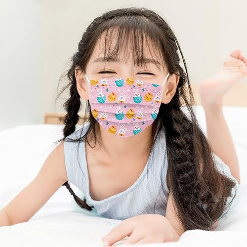 Miniatura 9 de 50 mascarillas desechables de Pascua para niños, 3 capas con estampado de conejohuevos, transpirables, con alambre para la nariz, unisex para niños