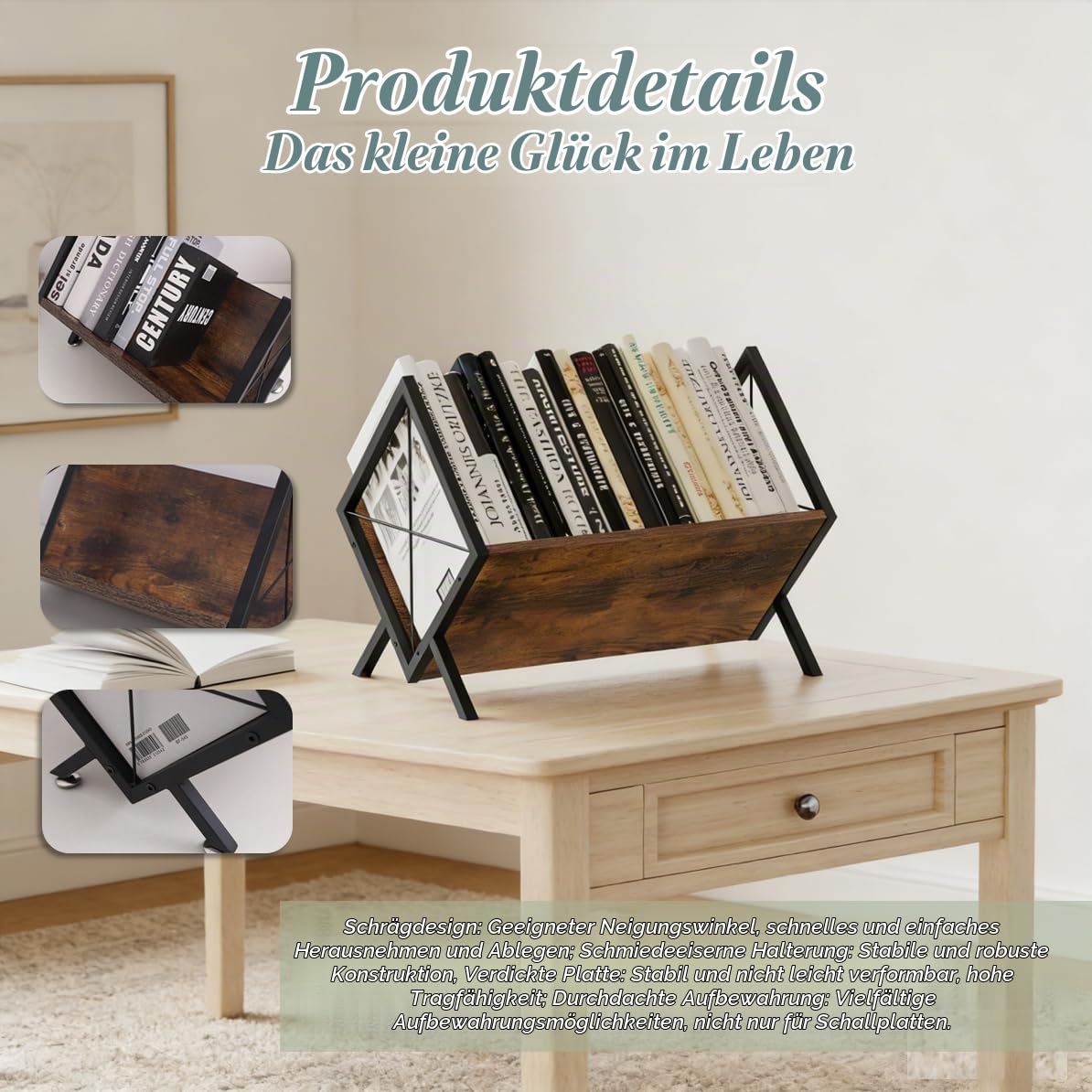 Schallplatten Aufbewahrung,cd Regal,schallplatten Regal Schallplattenständer&Vinyl Halter bücherregal klein für bis zu 80 LPs–CD & Buch Organizer–Schreibtisch Regal für Bücher, Magazine